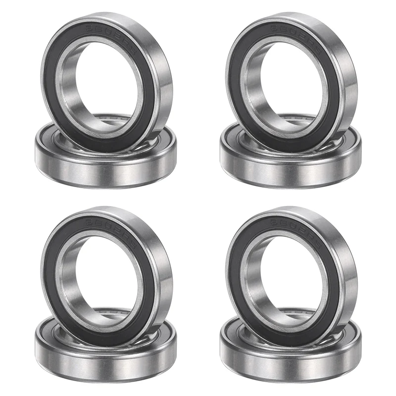 8Pcs 6802 2RS 15mmx24mmx5mm Rubber Shielded Deep Groove Ball Bearing, Black