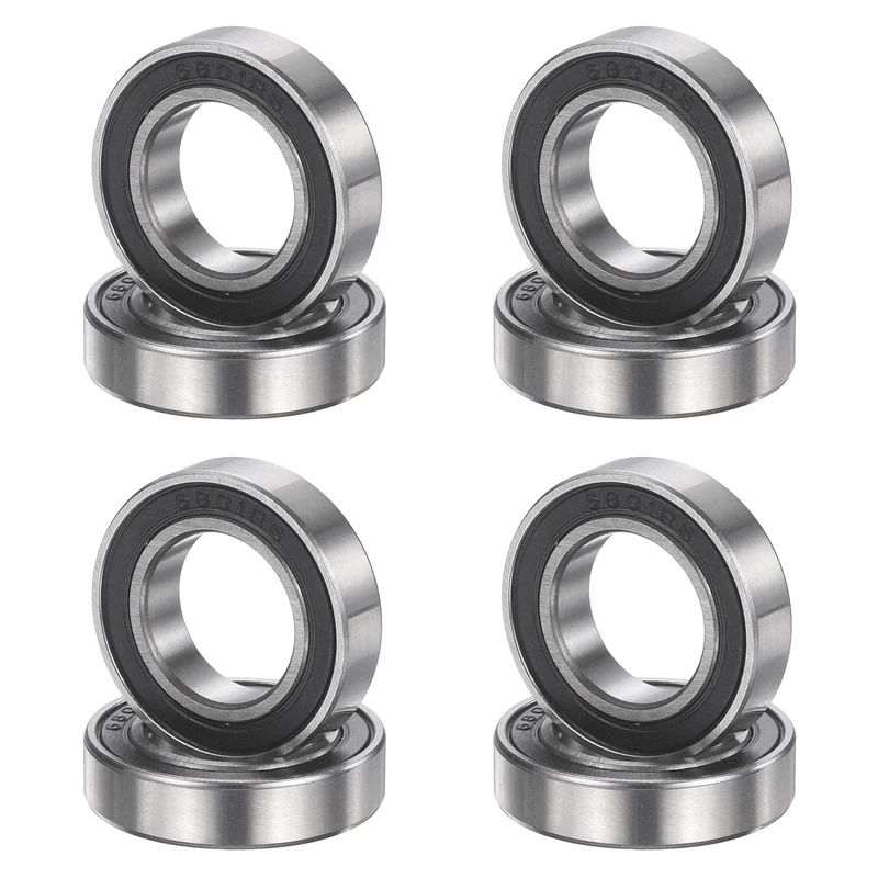 8Pcs 6801 2RS 12mmx21mmx5mm Rubber Shielded Deep Groove Ball Bearing, Black
