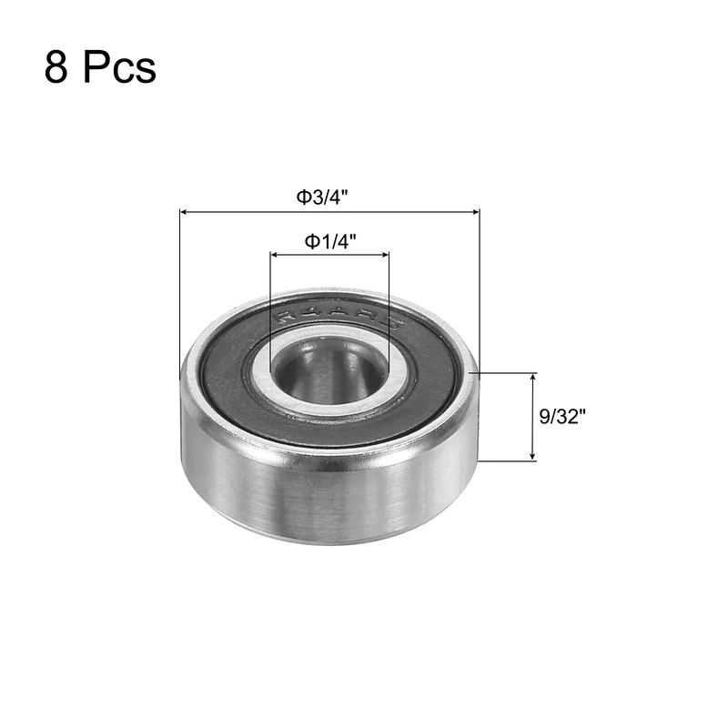 8pcs R4A-2RS Deep Groove Ball Bearing 1/4"x3/4"x9/32" Z2 Double Iron Shielded