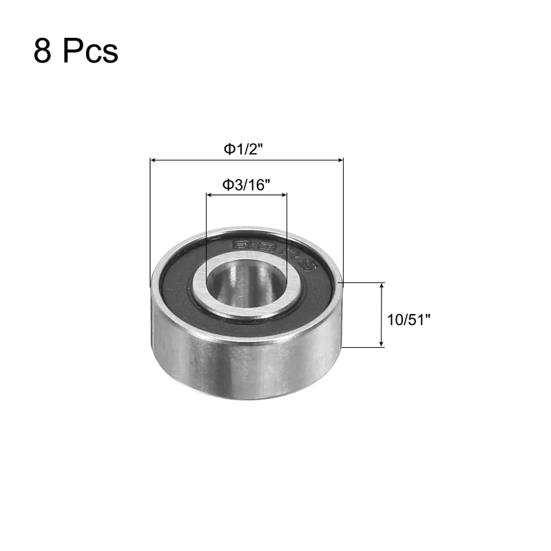 8pcs R3-2RS Deep Groove Ball Bearing 3/16"x1/2"x10/51" Z2 Double Iron Shielded