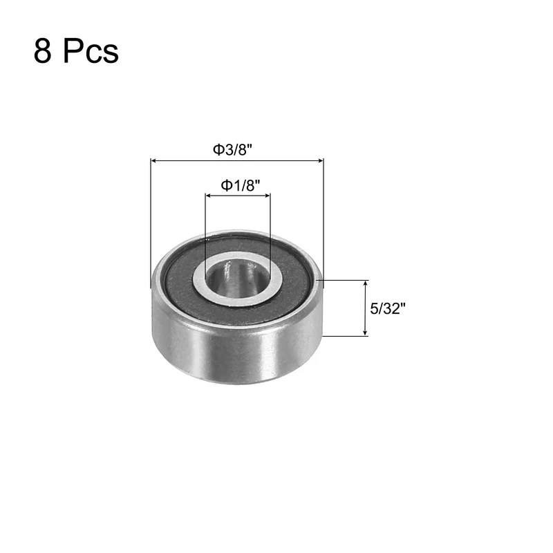 8pcs R2-2RS Deep Groove Ball Bearing 1/8"x3/8"x5/32" Z2 Double Iron Shielded
