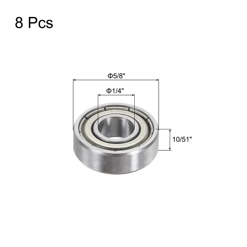 8pcs R4ZZ Deep Groove Ball Bearing 1/4"x5/8"x10/51" Z2 Double Iron Shielded