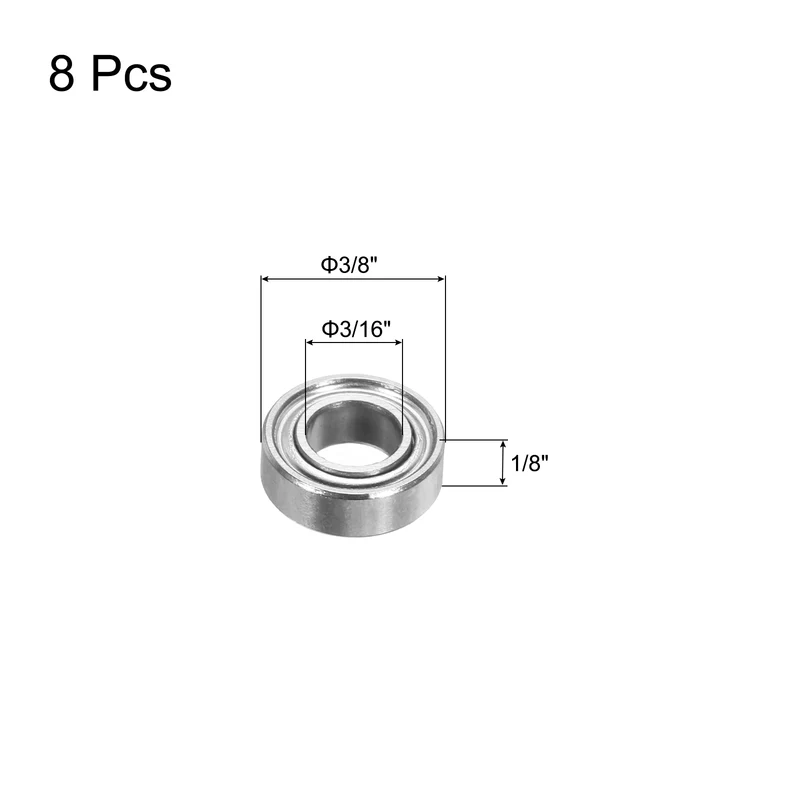 8pcs R166ZZ Deep Groove Ball Bearing 3/16"x3/8"x1/8" Z1 Double Iron Shielded