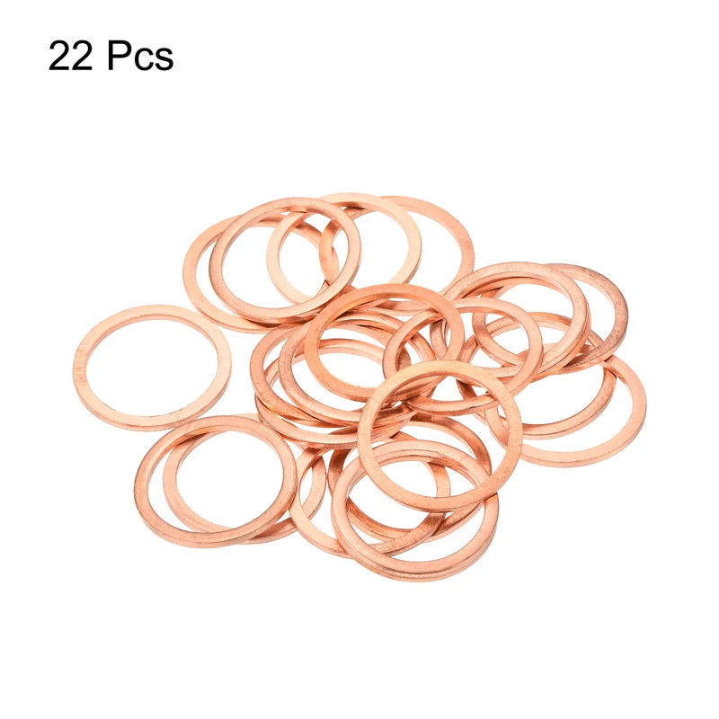 22 Pcs Flat Copper Washers 22x27x1.5mm Copper Flat Sealing Ring Washers