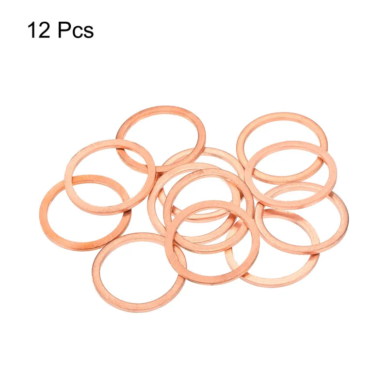 12 Pcs Flat Copper Washers 22x27x1.5mm Copper Flat Sealing Ring Washers