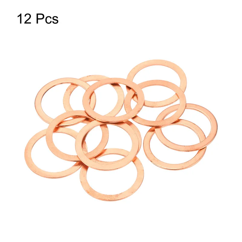12 Pcs Flat Copper Washers 21x27x1mm Copper Flat Sealing Ring Washers