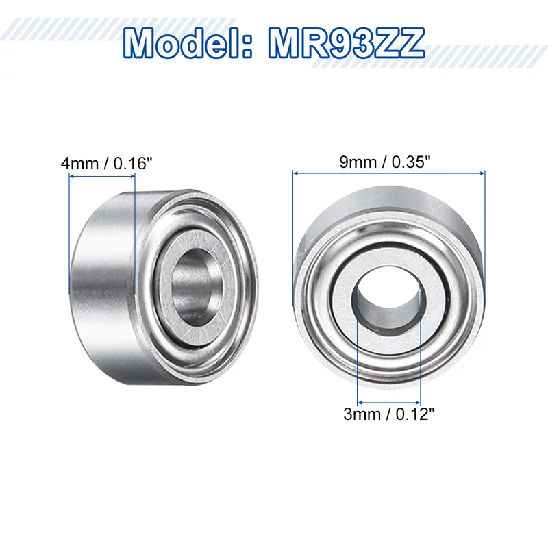 12Pcs MR93ZZ Deep Groove Ball Bearings, 3mm ID 9mm OD 4mm Width Bearing