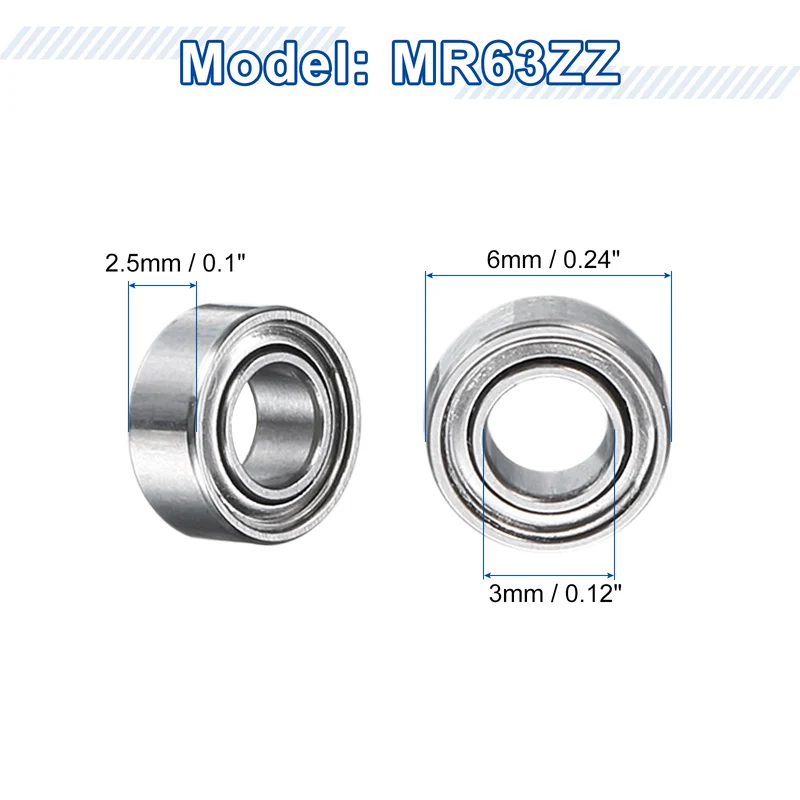 12Pcs MR63ZZ Deep Groove Ball Bearings 3mm ID 6mm OD 2.5mm Width Bearing