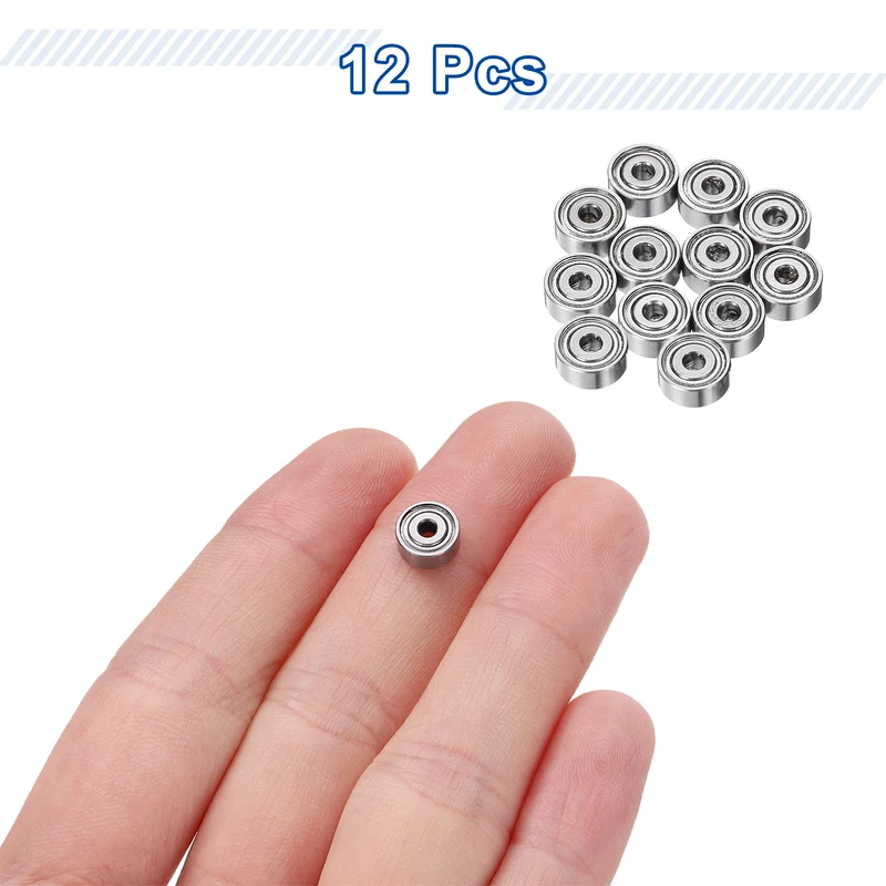 12Pcs MR72ZZ Deep Groove Ball Bearings, 2mm ID 7mm OD 3mm Width Bearing