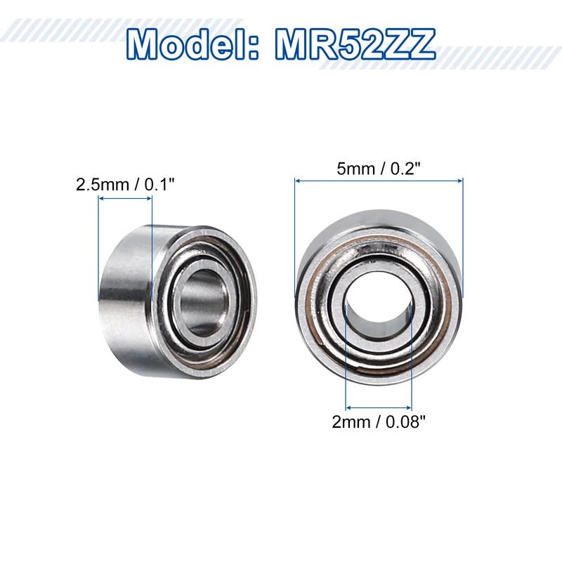12Pcs MR52ZZ Deep Groove Ball Bearings 2mm ID 5mm OD 2.5mm Width Bearing