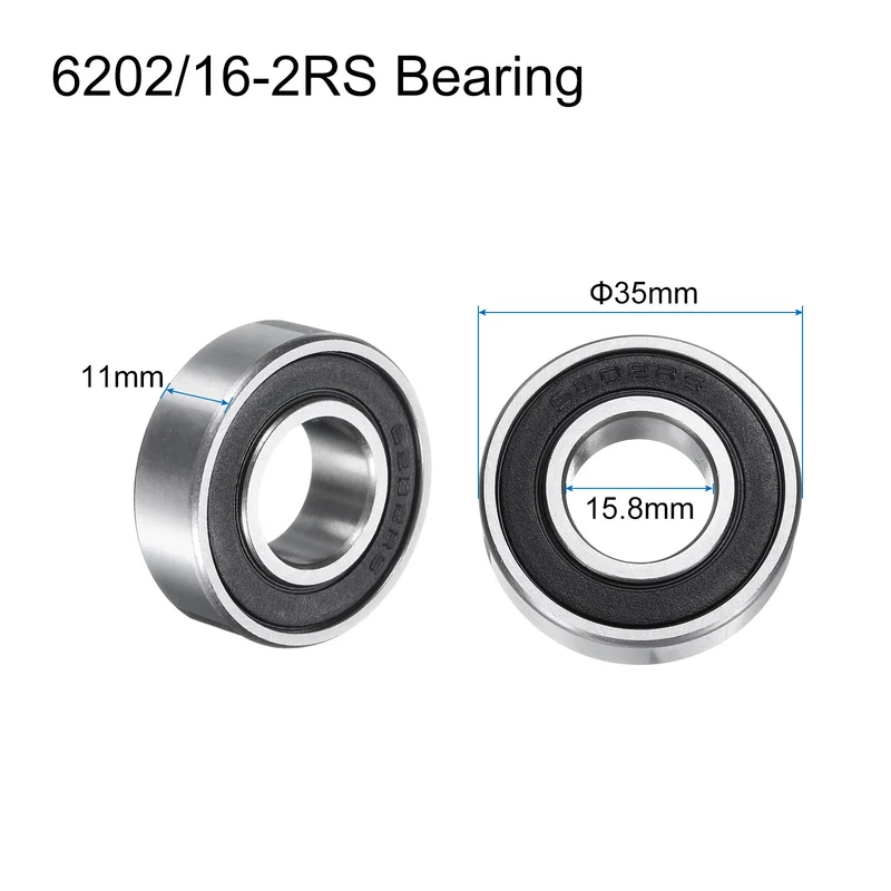 2pcs 6202/16-2RS Deep Groove Ball Bearings 16x35x11mm Chrome-Steel Bearing
