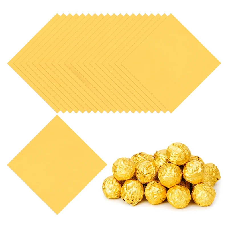 100 Pcs 4x4 Inch Foil Candy Wrappers Chocolate Wrapping Paper Gold