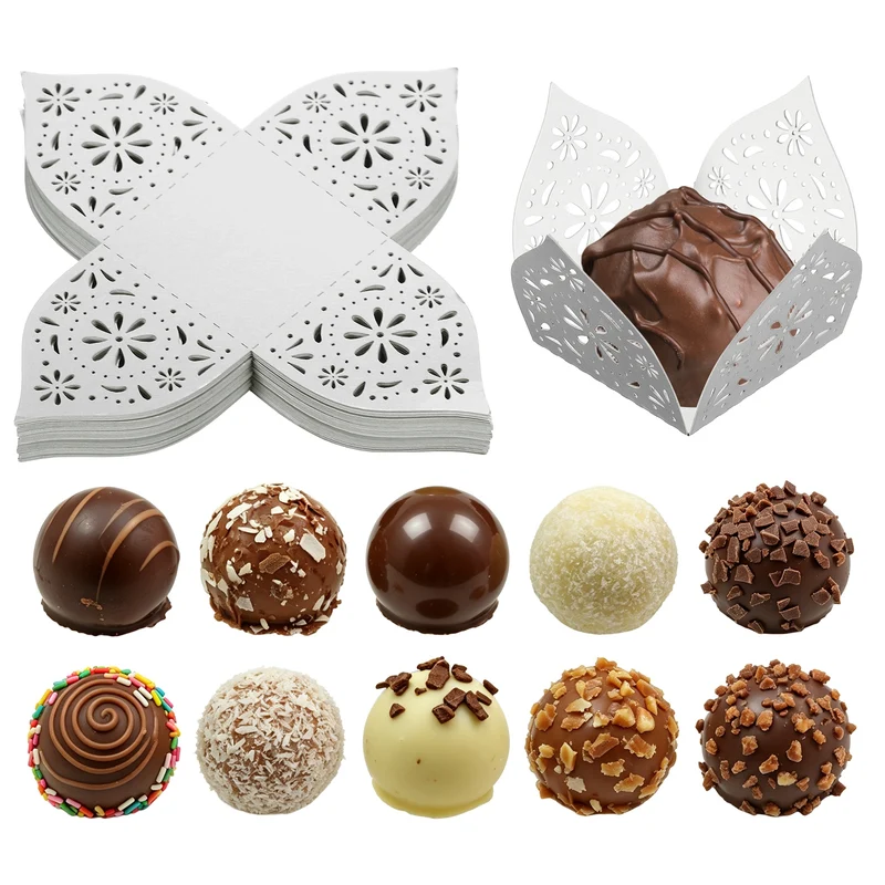 30Pcs 1.4x1.4" Snowflake Truffle Wrapper Cupcake Liners for Decor, Silver