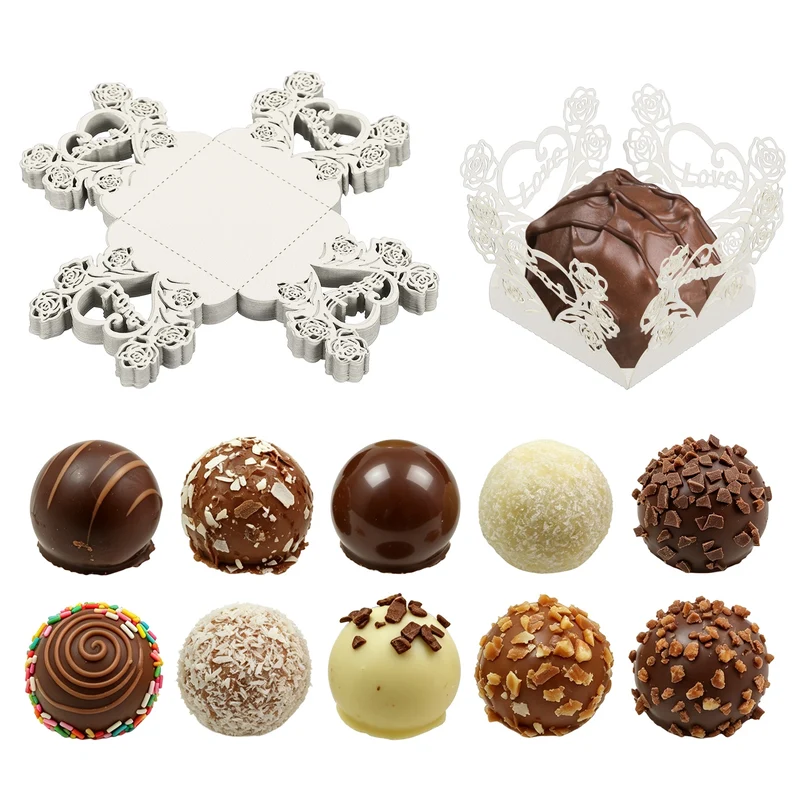 30Pcs 1.4x1.4" Love Rose Truffle Wrapper Cupcake Liners for Decor, White