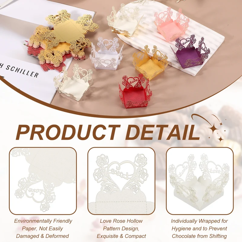 30Pcs 1.4x1.4" Love Rose Truffle Wrapper Cupcake Liners for Decor, White