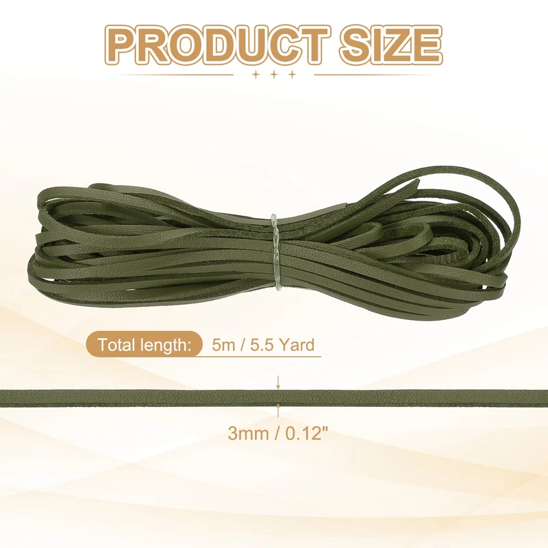 3 mm x 5.5 Yd Leather String Flat Leather Cord Dark Green