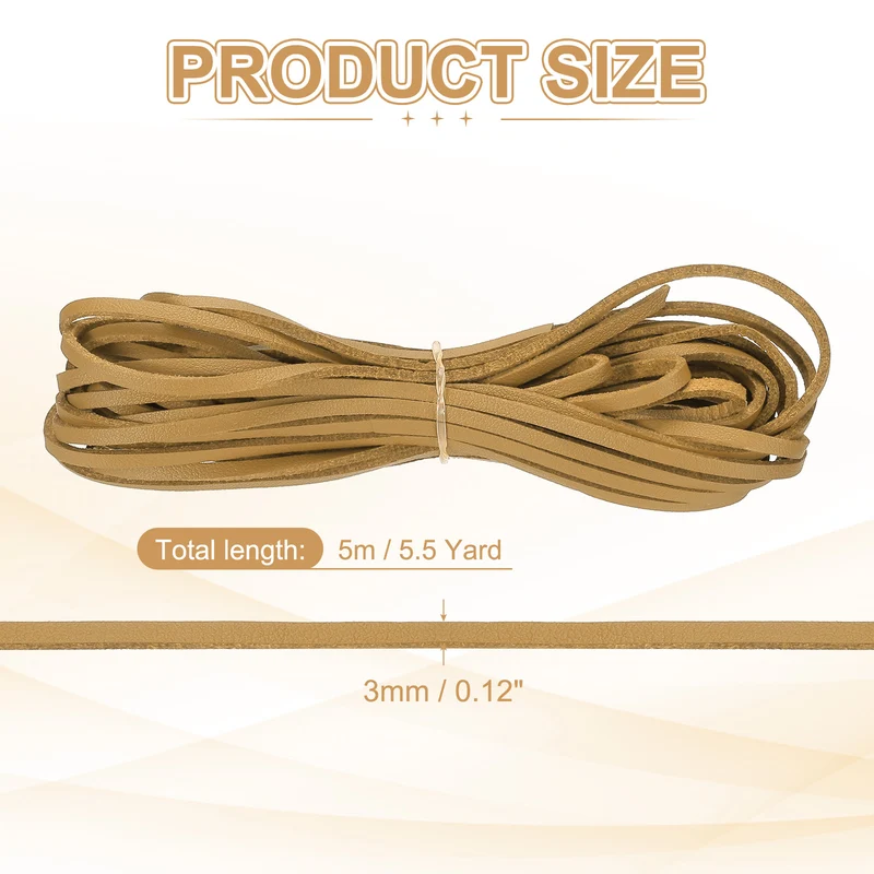 3 mm x 5.5 Yd Leather String Flat Leather Cord Gold