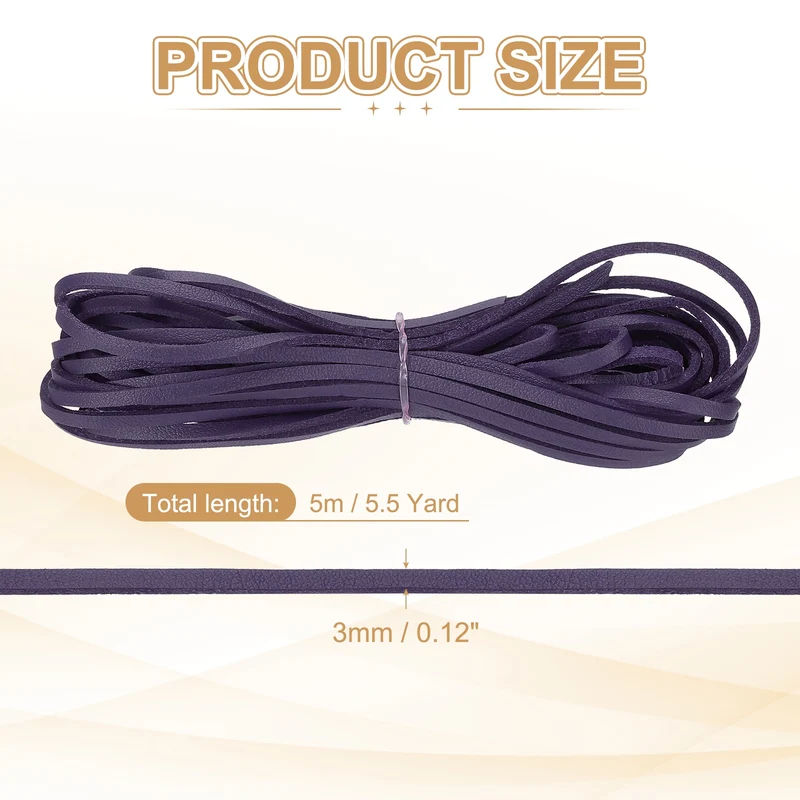 3 mm x 5.5 Yd Leather String Flat Leather Cord Dark Purple
