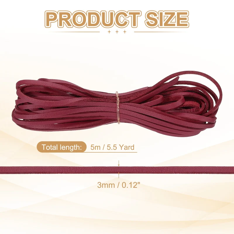 3 mm x 5.5 Yd Leather String Flat Leather Cord Red