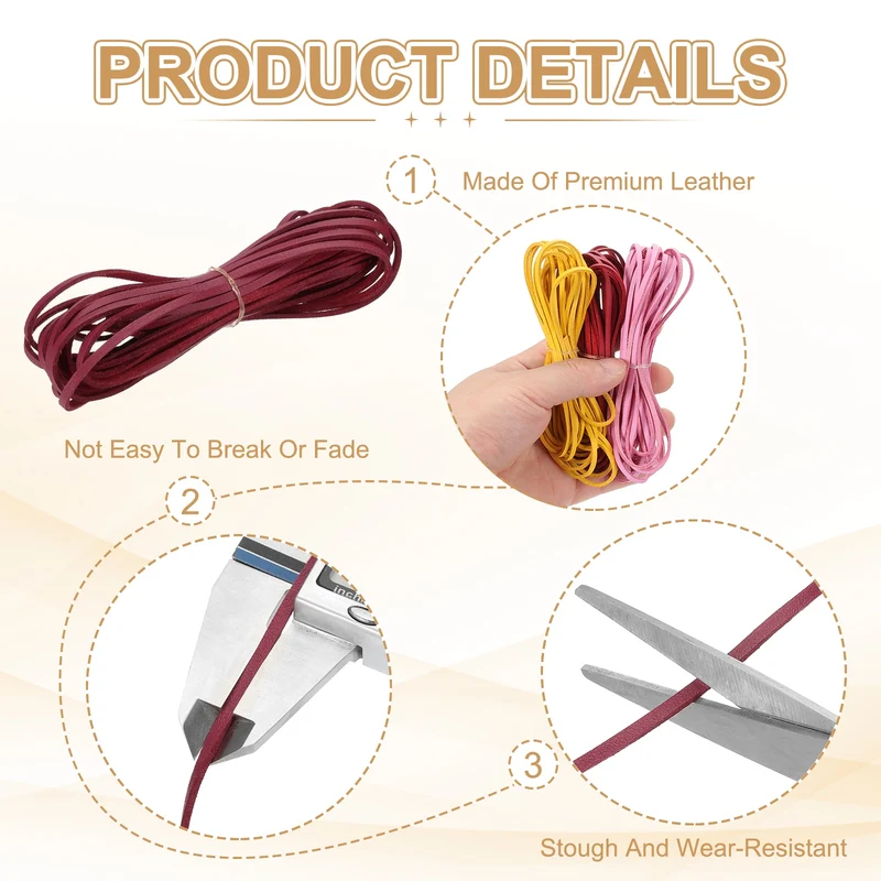 3 mm x 5.5 Yd Leather String Flat Leather Cord Red