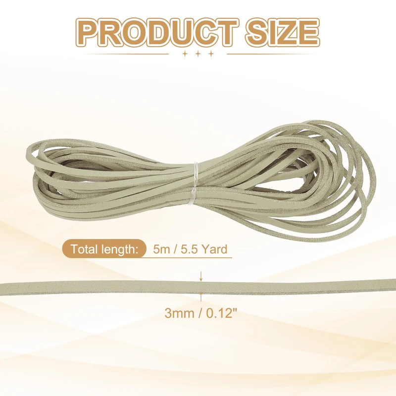 3 mm x 5.5 Yd Leather String Flat Leather Cord Beige
