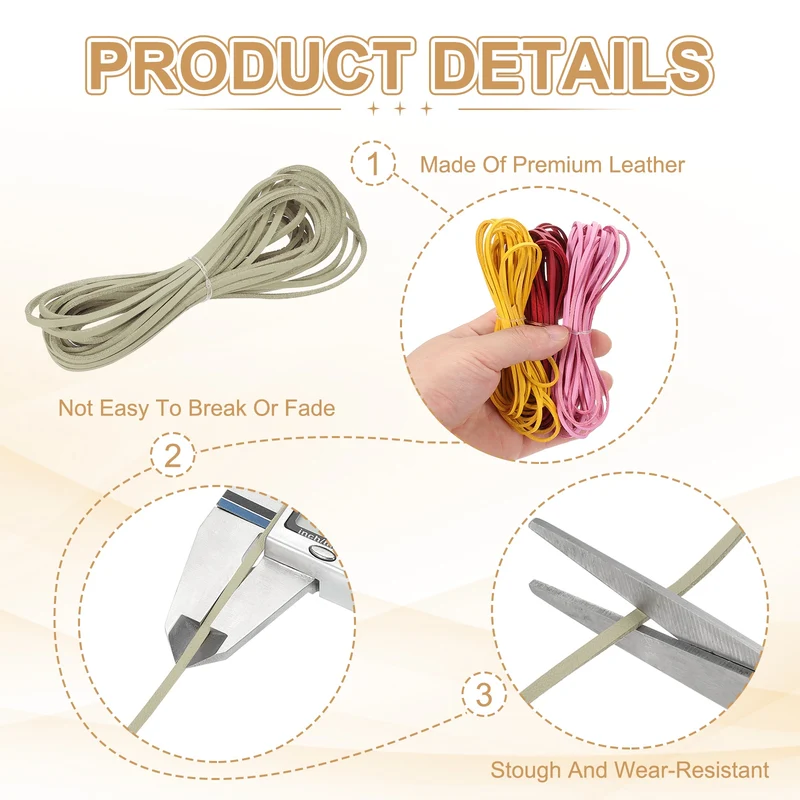 3 mm x 5.5 Yd Leather String Flat Leather Cord Beige