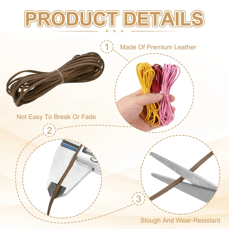 3 mm x 5.5 Yd Leather String Flat Leather Cord Light Coffee