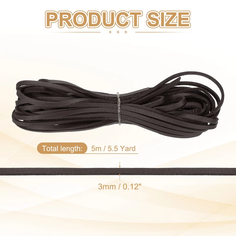 3 mm x 5.5 Yd Leather String Flat Leather Cord Dark Coffee