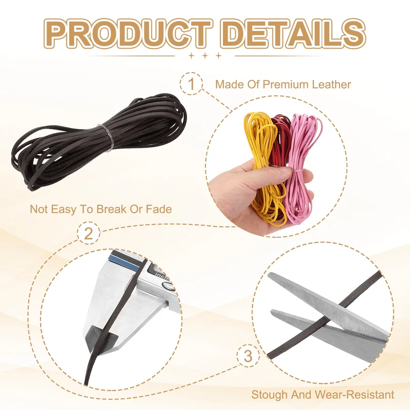 3 mm x 5.5 Yd Leather String Flat Leather Cord Dark Coffee