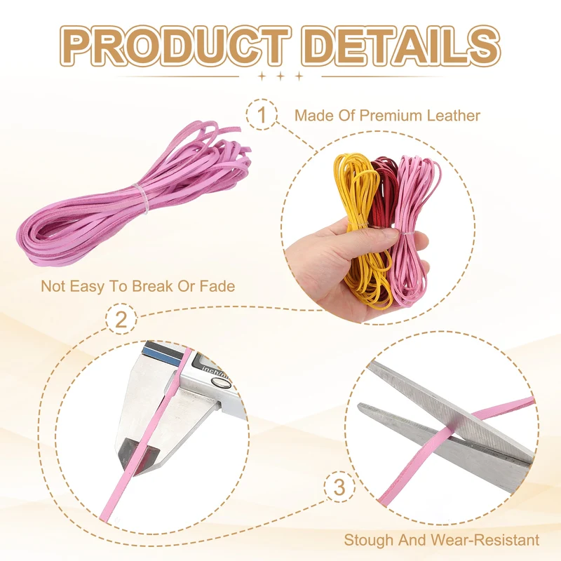 3 mm x 5.5 Yd Leather String Flat Leather Cord Pink