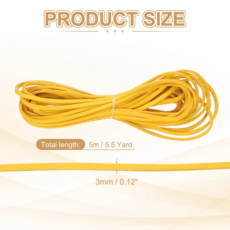 3 mm x 5.5 Yd Leather String Flat Leather Cord Yellow