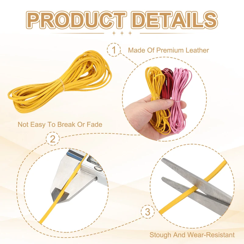 3 mm x 5.5 Yd Leather String Flat Leather Cord Yellow