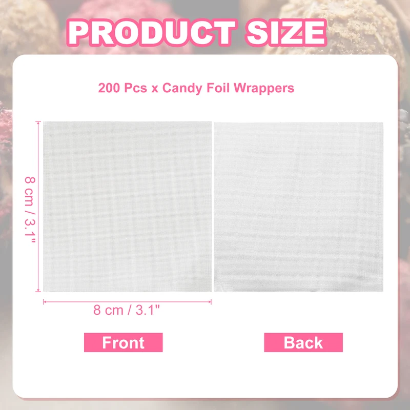 200 Pcs Candy Foil Wrappers, 3.1 x 3.1 Inch Chocolate Wrappers, Silver