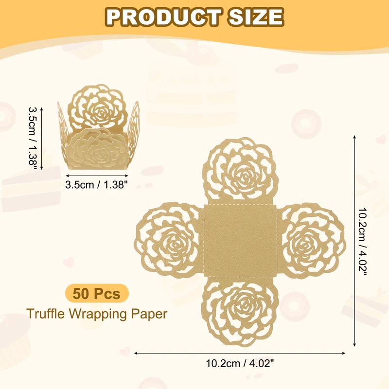 50PCS 4 Inch Truffle Wrappers for Wedding Birthday, Light Gold