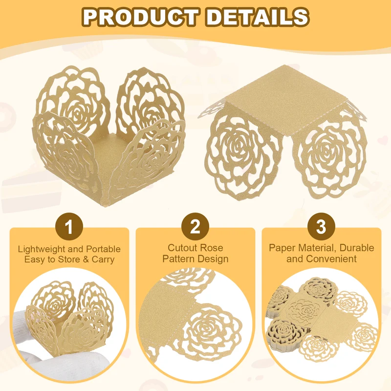 50PCS 4 Inch Truffle Wrappers for Wedding Birthday, Light Gold