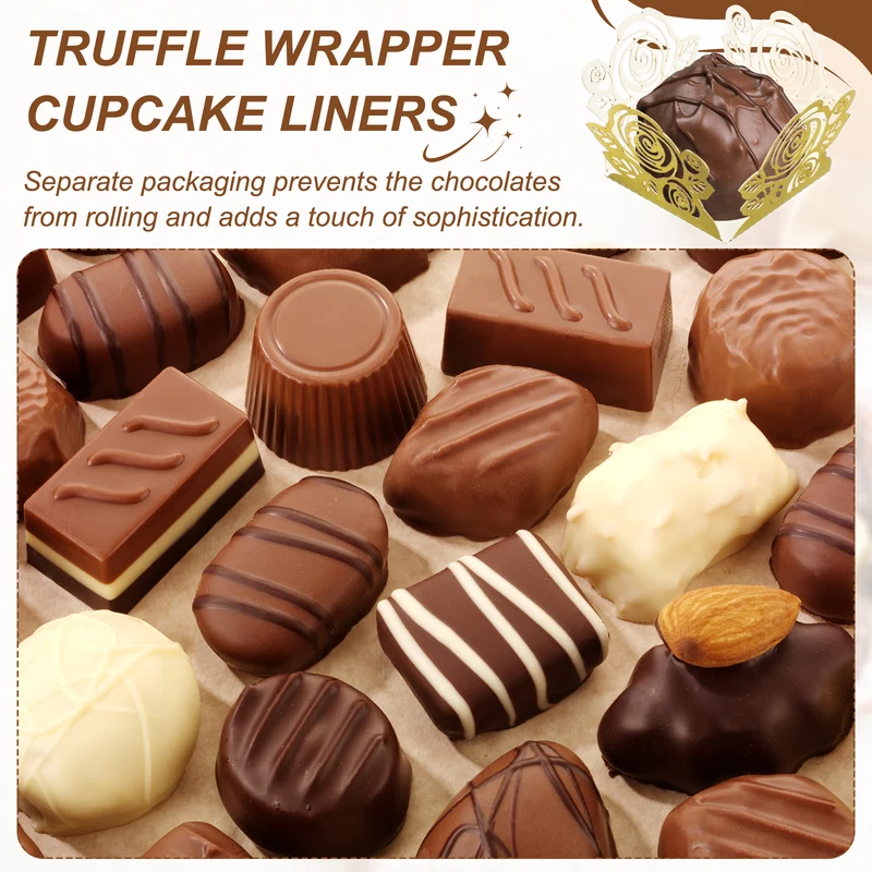 50Pcs 1.4x1.4" Rose Shape Truffle Wrapper Cupcake Liners for Decor, Red