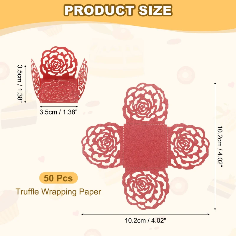 50PCS 4 Inch Truffle Wrappers for Wedding Birthday, Red