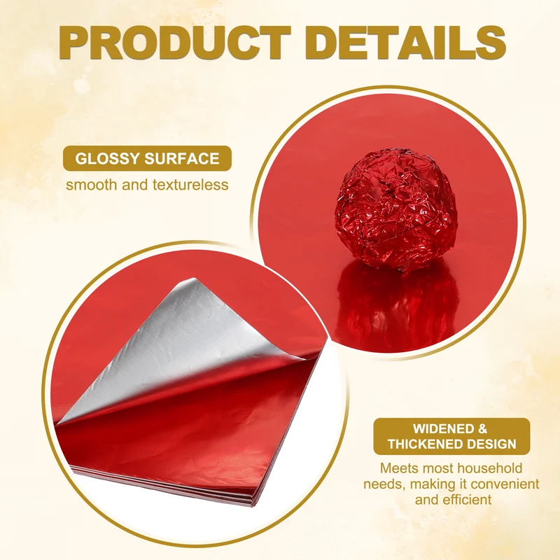 Foil Candy Wrappers 6x6 Inch, 100 Pcs Red Glossy Paper for DIY Chocolate