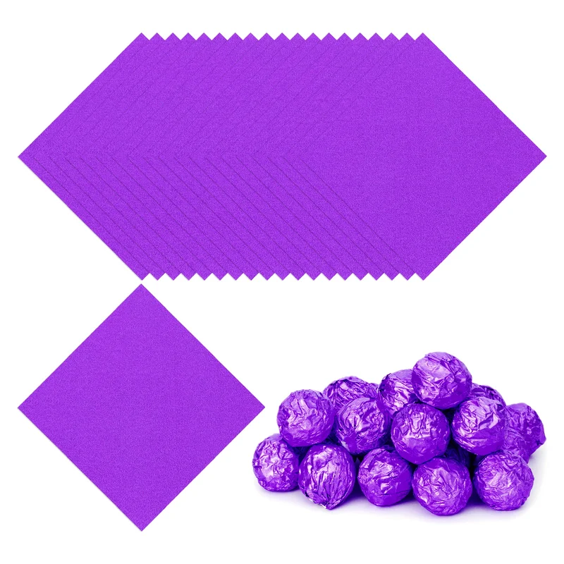 Foil Candy Wrappers 5x5 Inch, 100 Pcs Purple Orange Pattern Paper for Candy