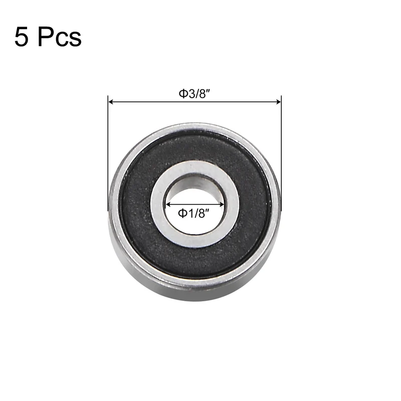 R2-2RS Deep Groove Ball Bearing 5pcs 1/8"x3/8"x5/32" Z2 Double Rubber Sealed