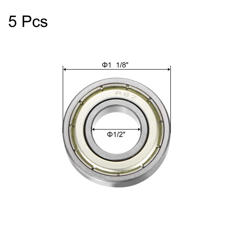 R8ZZ Deep Groove Ball Bearing 5pcs 1/2"x1 1/8"x5/16" P0 Double Steel Shielded