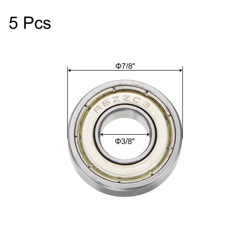 R6ZZ Deep Groove Ball Bearing 5pcs 3/8"x7/8"x9/32" Z2 Double Steel Shielded