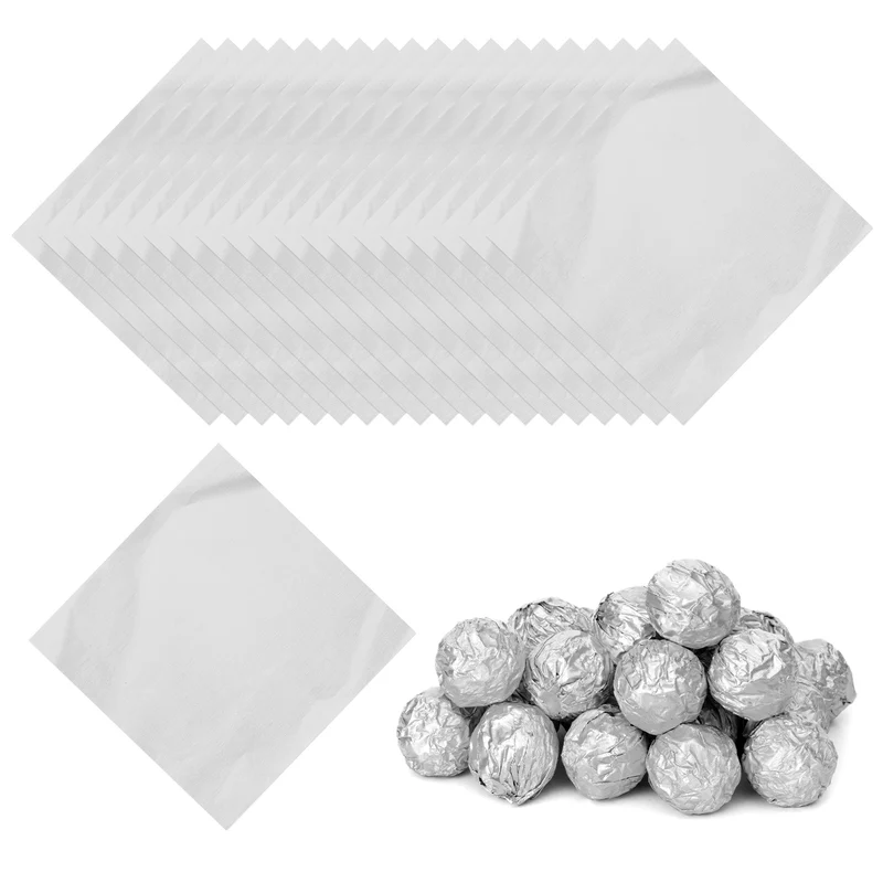 200 Pcs 4x4 Inch Foil Candy Wrappers Chocolate Wrapping Paper Silver