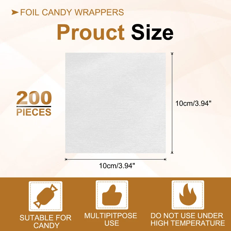 200 Pcs 4x4 Inch Foil Candy Wrappers Chocolate Wrapping Paper Silver