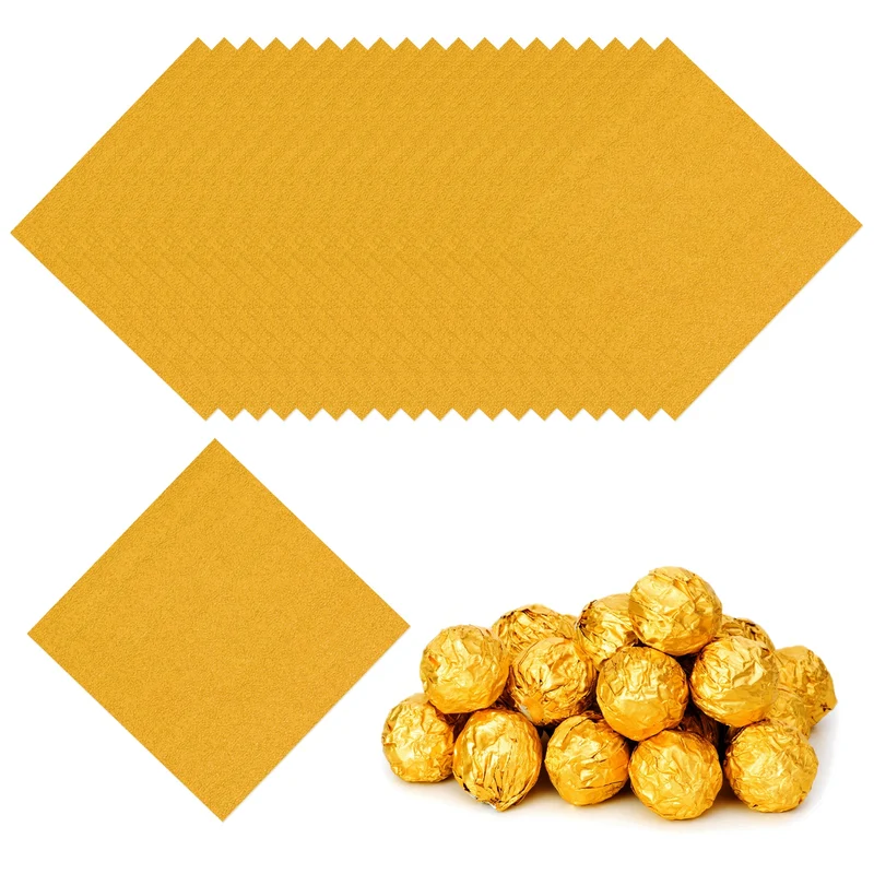 200 Pcs 4x4 Inch Foil Candy Wrappers Chocolate Wrapping Paper Dark Gold