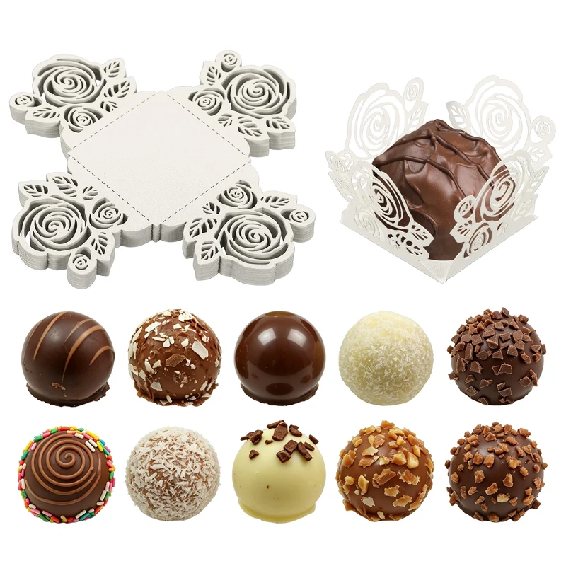 25Pcs 1.4x1.4" Rose Shape Truffle Wrapper Cupcake Liners for Decor, White