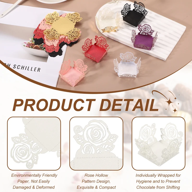 25Pcs 1.4x1.4" Rose Shape Truffle Wrapper Cupcake Liners for Decor, White