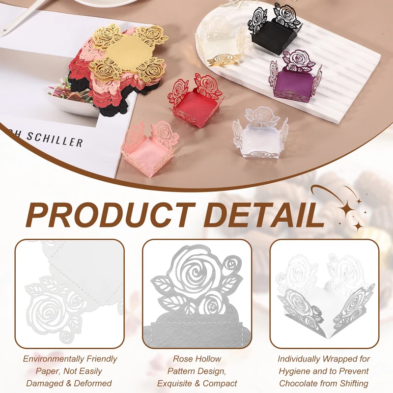 25Pcs 1.4x1.4" Rose Shape Truffle Wrapper Cupcake Liners for Decor, Silver