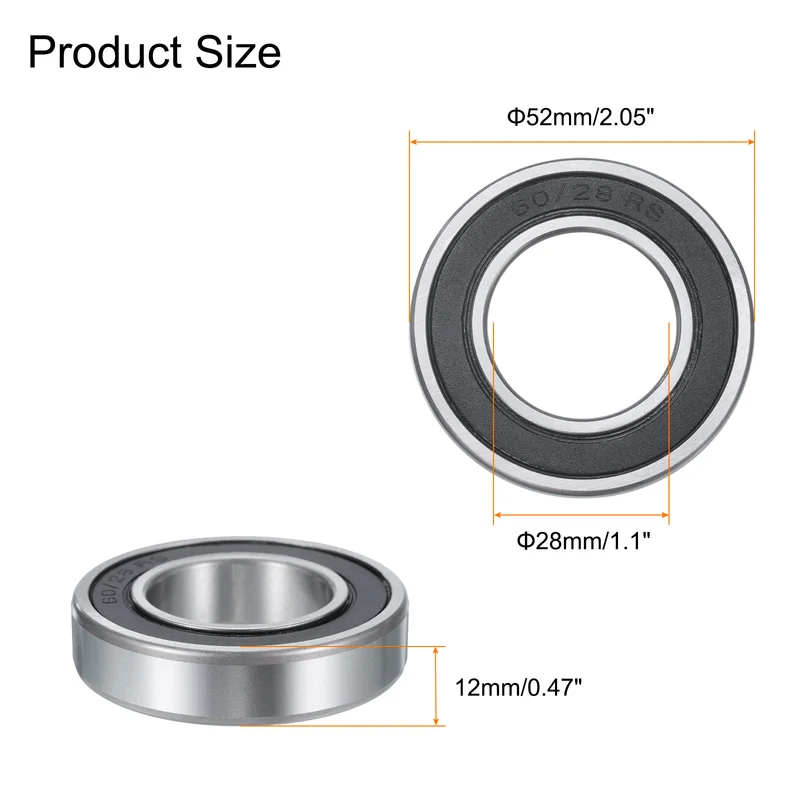 4 Pcs 60/52-2RS Deep Groove Ball Bearing, 52x52x12 mm Double Sealed Bearing Z3