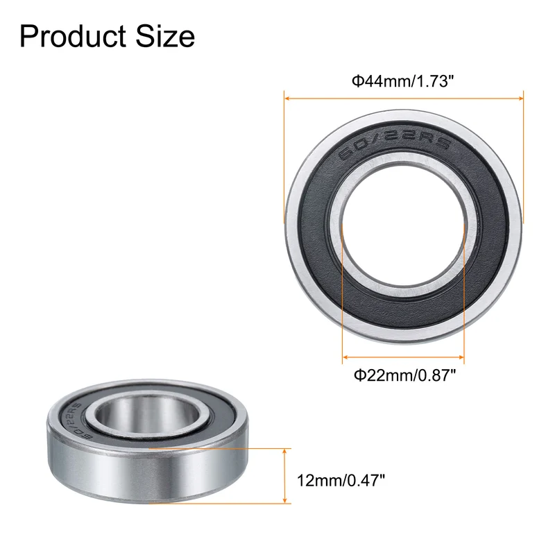 4 Pcs 60/22-2RS Deep Groove Ball Bearing, 22mm x 44mm x 12mm High Carbon Chrome Steel Z3 Double Rubber Sealed Bearing (ABEC3)